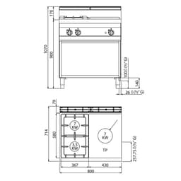 Varná deska + plynový sporák se 2 hořáky (17,5 kW)