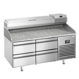 Pizza preparation table Premium PLUS - 1490x700mm - with 4 drawers - incl. refrigerated display case - 6x GN 1/4