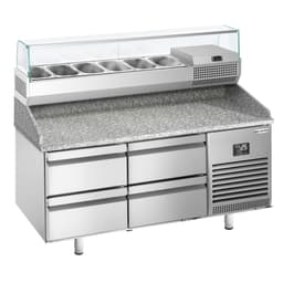 Pizza preparation table Premium PLUS - 1490x700mm - with 4 drawers - incl. refrigerated display case - 6x GN 1/4