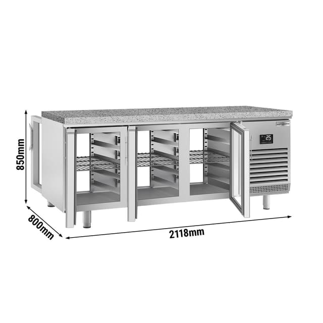 Bäckereikühltisch Premium PLUS - 2185x800mm - mit Durchreiche & Granitarbeitsplatte