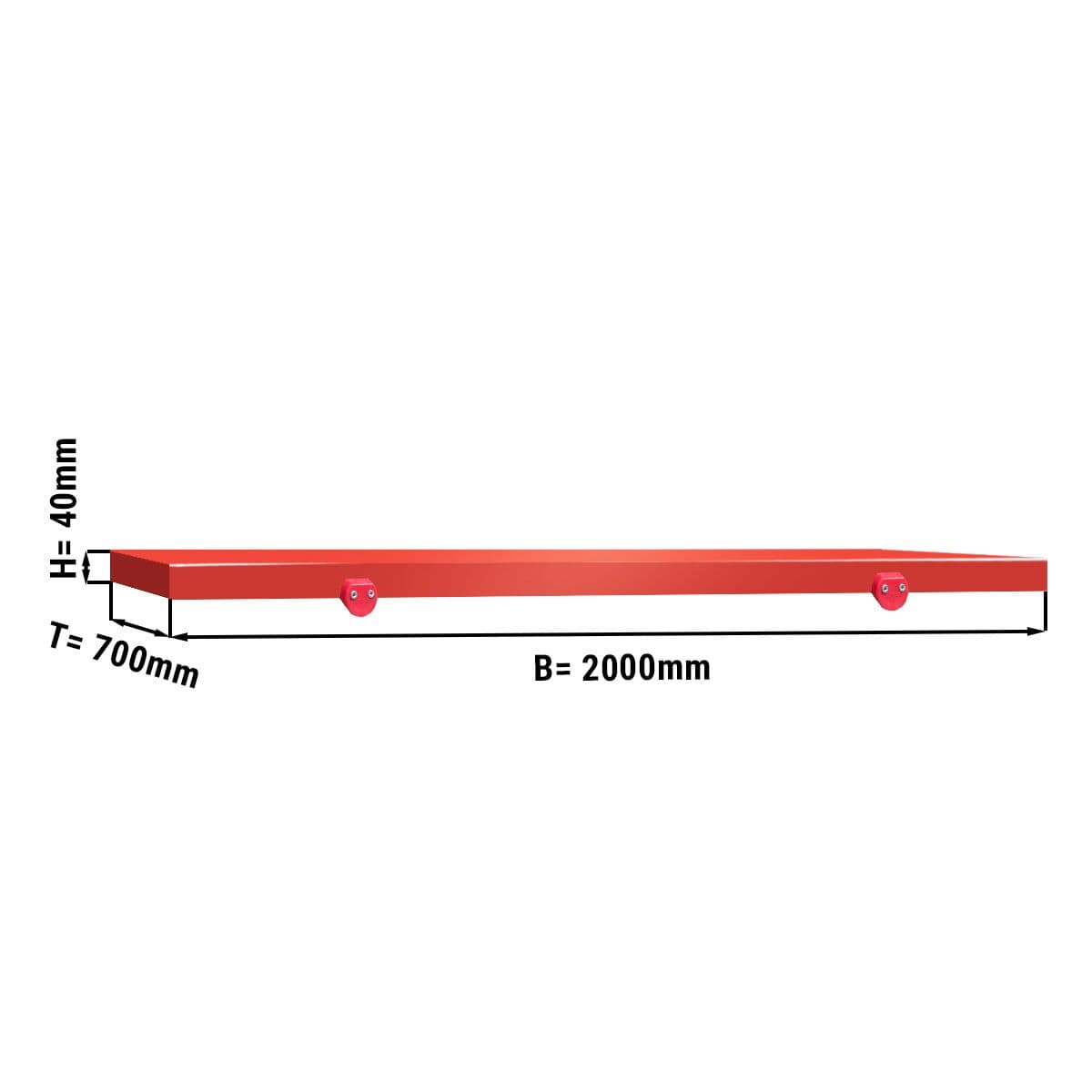 Cutting board for work table  - 2000x700mm - Red