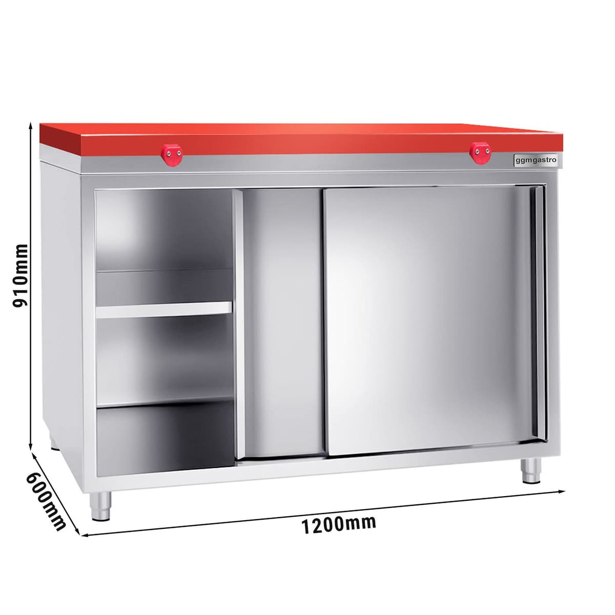 Stainless steel work cabinet PREMIUM - 1200x600mm - with sliding door without backsplash incl. cutting plate