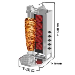 Gril na gyros/kebab - 5 hořáků - max. 80 kg - vč. křídlových dvířek