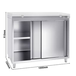 Stainless steel work cabinet PREMIUM - 1000x700mm - with sliding door without backsplash incl. cutting plate