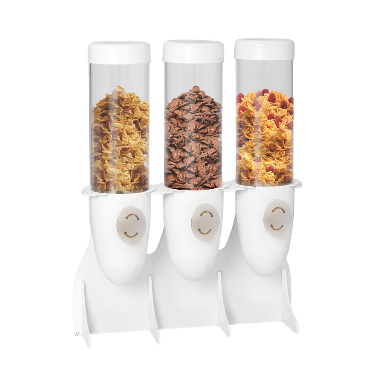 Muesli & cornflakes dispenser - triple -Ø 115mm - white - revolving dispenser