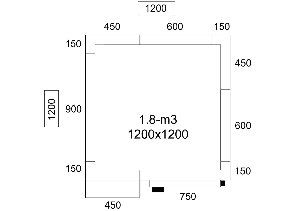 Stainless steel cold room - 1200x1200mm - 1.8m³ - incl. cooling unit