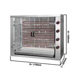 Elektrický gril na kuřata PREMIUM se 4 rožni pro 24 kuřat - 1190 x 480 x 1000 mm