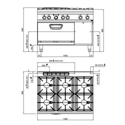 Plynový sporák - se 6 hořáky - 60 kW - vč. elektrické trouby - 4,68 kW - vysoce výkonný model