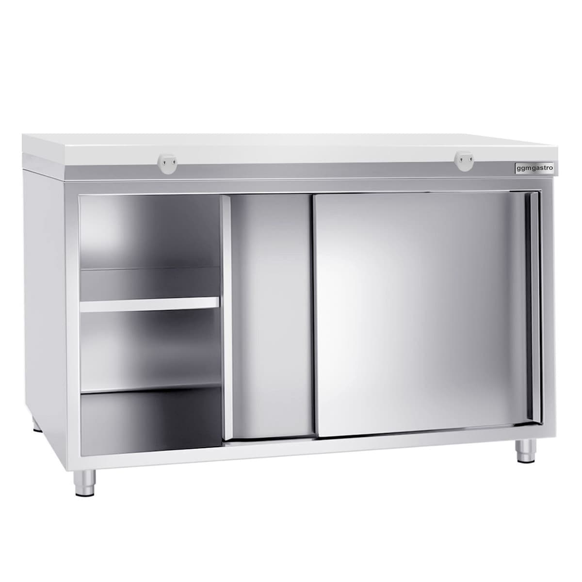 Stainless steel work cabinet PREMIUM - 1600x800mm - with sliding door without backsplash incl. cutting plate