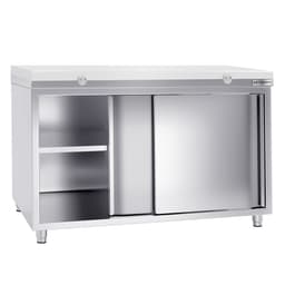 Stainless steel work cabinet PREMIUM - 1600x600mm - with sliding door without backsplash incl. cutting plate