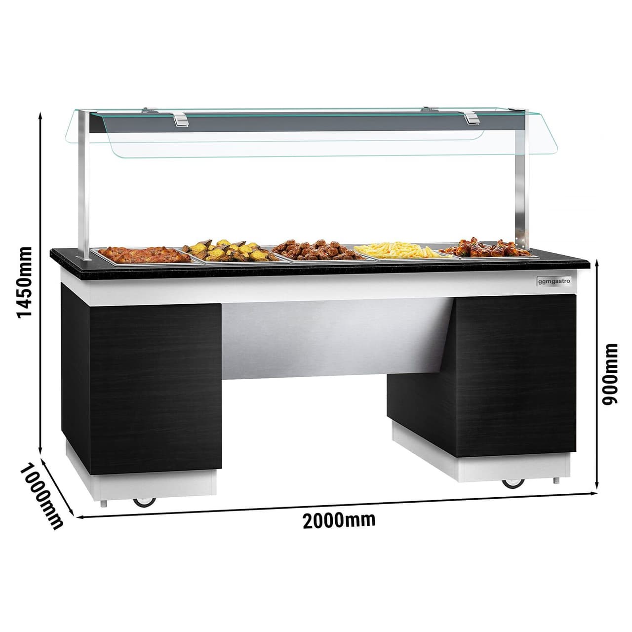 Bufetový pult - s Bain Marie - 2000 mm - s LED osvětlením - pro 5x GN 1/2