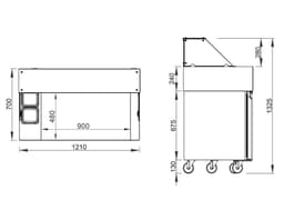 Přípravný stůl - 1,21 x 0,7 m - se 2 dveřmi - vč. palačinkovače s 2 plotýnkami