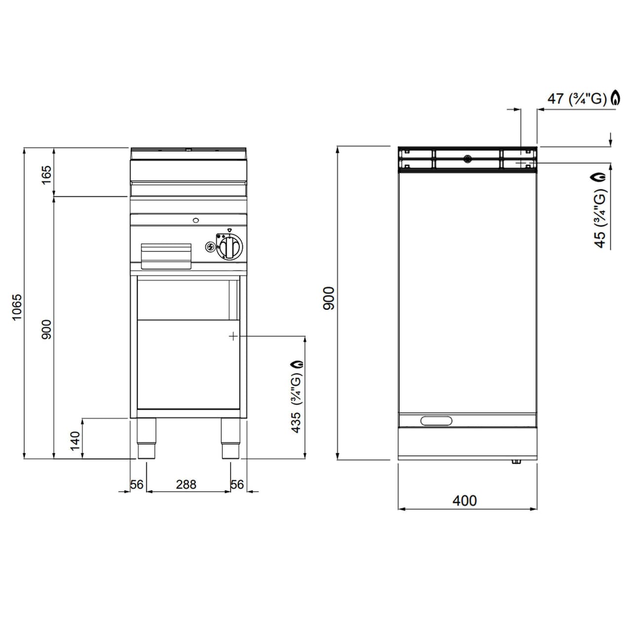 Gas Bratplatte - 10 kW - Glatt - mit glänzendem Finish