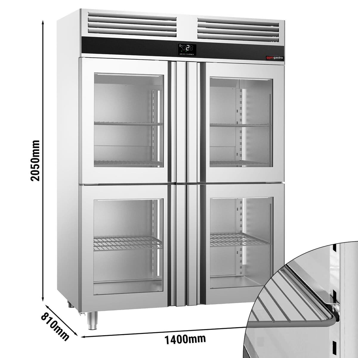 Chladnička nerezová PREMIUM - GN 2/1 - 1400L - se 4 skleněnými polodveřmi