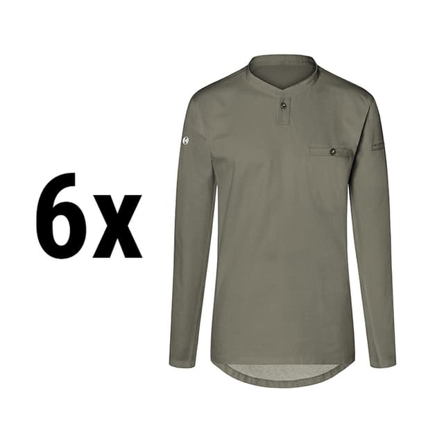 (6 Stück) KARLOWSKY | Langarm Herren Arbeitsshirt Performance - Salbei - Größe: XS