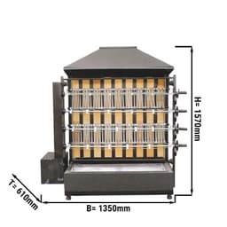 Gril na dřevěné uhlí se 4 rožni pro 20 kuřat - 1350 x 610 x 1570 mm