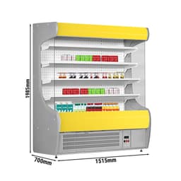 Přístěnný chladicí regál - 1515 mm - s LED osvětlením a 4 policemi - žlutý čelní panel