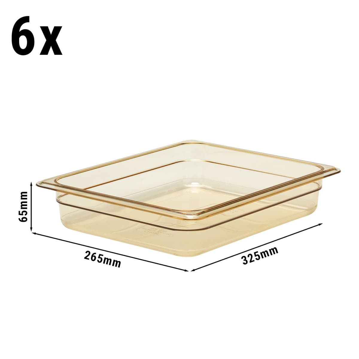 (6 kusů) CAMBRO | H-PAN™ Žáruvzdorné GN nádoby 1/2 - jantar - hloubka 65 mm