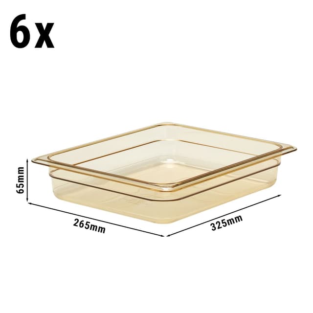 (6 kusů) CAMBRO | H-PAN™ Žáruvzdorné GN nádoby 1/2 - jantar - hloubka 65 mm