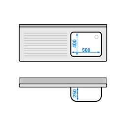 Spülmaschinen-Spültisch - 1400x600mm - mit 1 Becken rechts