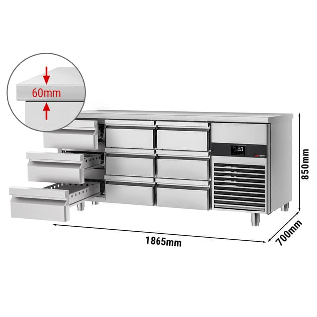 Chladicí stůl PREMIUM - 1,86 x 0,7 m - s 9 zásuvkami 1/3