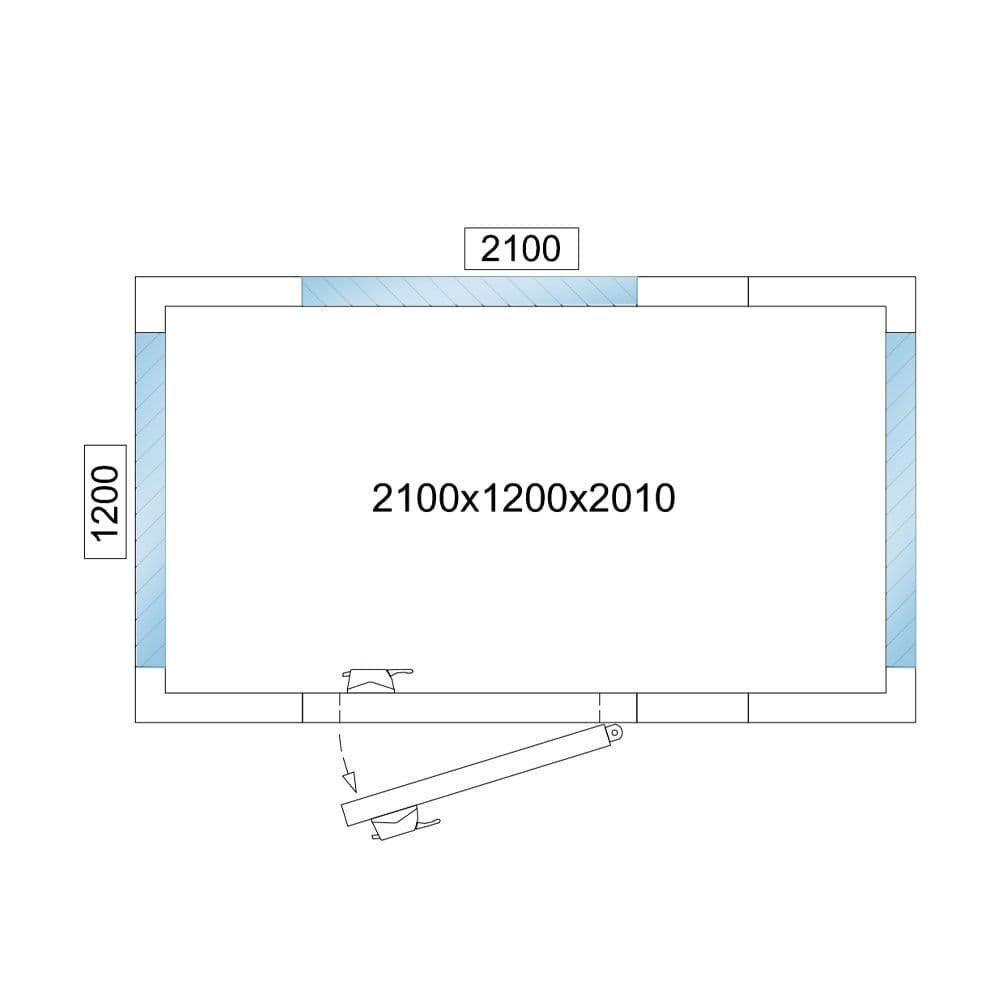 Chladicí box - 2,1 x 1,2 m - výška: 2,01 m - 3,7 m³ - se 3 prosklenými stranami