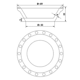 Forma pro stroj na tartlaetky - Tvar: kulatý - Ø nahoře: 47 mm, Ø dole: 29 mm / výška: 20 mm