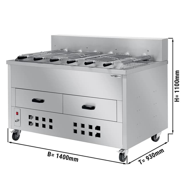 Holzkohlegrill/ Röster für Hähnchen - 1400mm - mit 6 Spieße