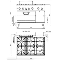 Plynový sporák - se 6 hořáky - 67,8 kW - vč. plynové trouby - 7,8 kW - vysoce výkonný model