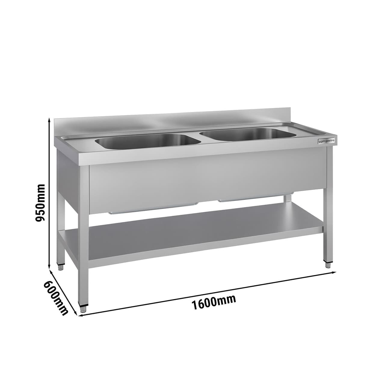 Mycí stůl ECO - 1600x600mm - se spodní policí a 2 dřezy