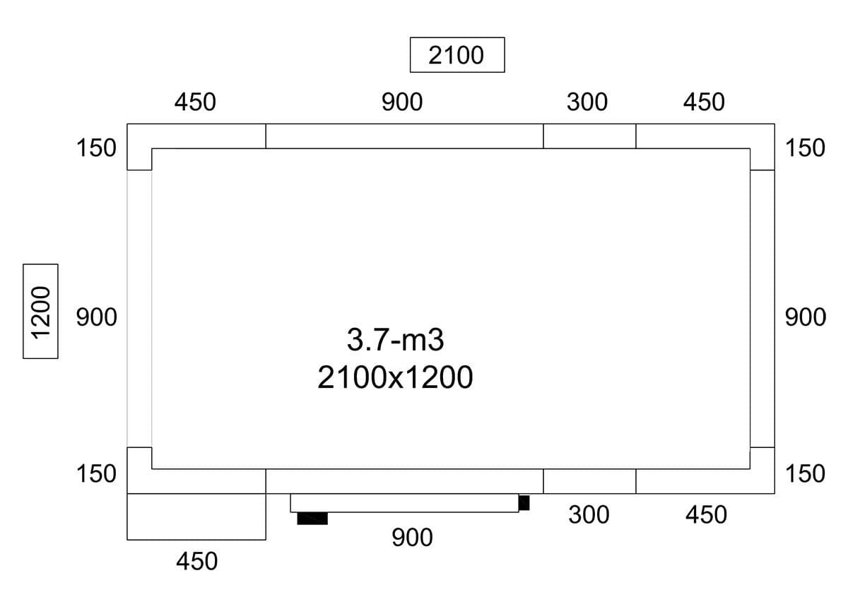 Stainless steel cold room - 2100x1200mm - 3.7m³ - incl. cooling unit