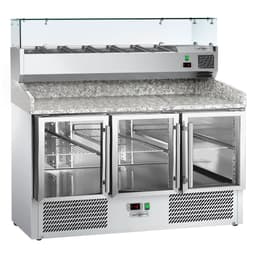 Chladicí stůl na pizzu ECO - 1400x700mm - 3 skleněné dveře - vč. chladicí vitríny