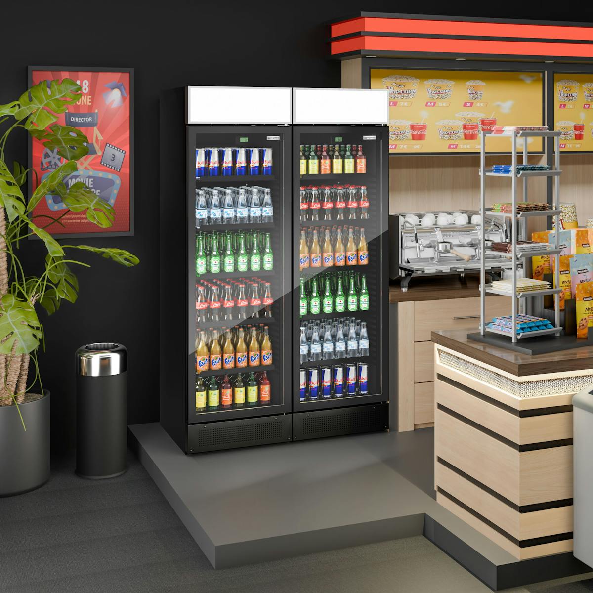 (2 units) Beverage refrigerator - 690 litres - frameless design - with advertising display