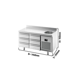 Refrigerated counter Premium PLUS - 1468x700mm - with 1 sink, 6 drawers & backsplash