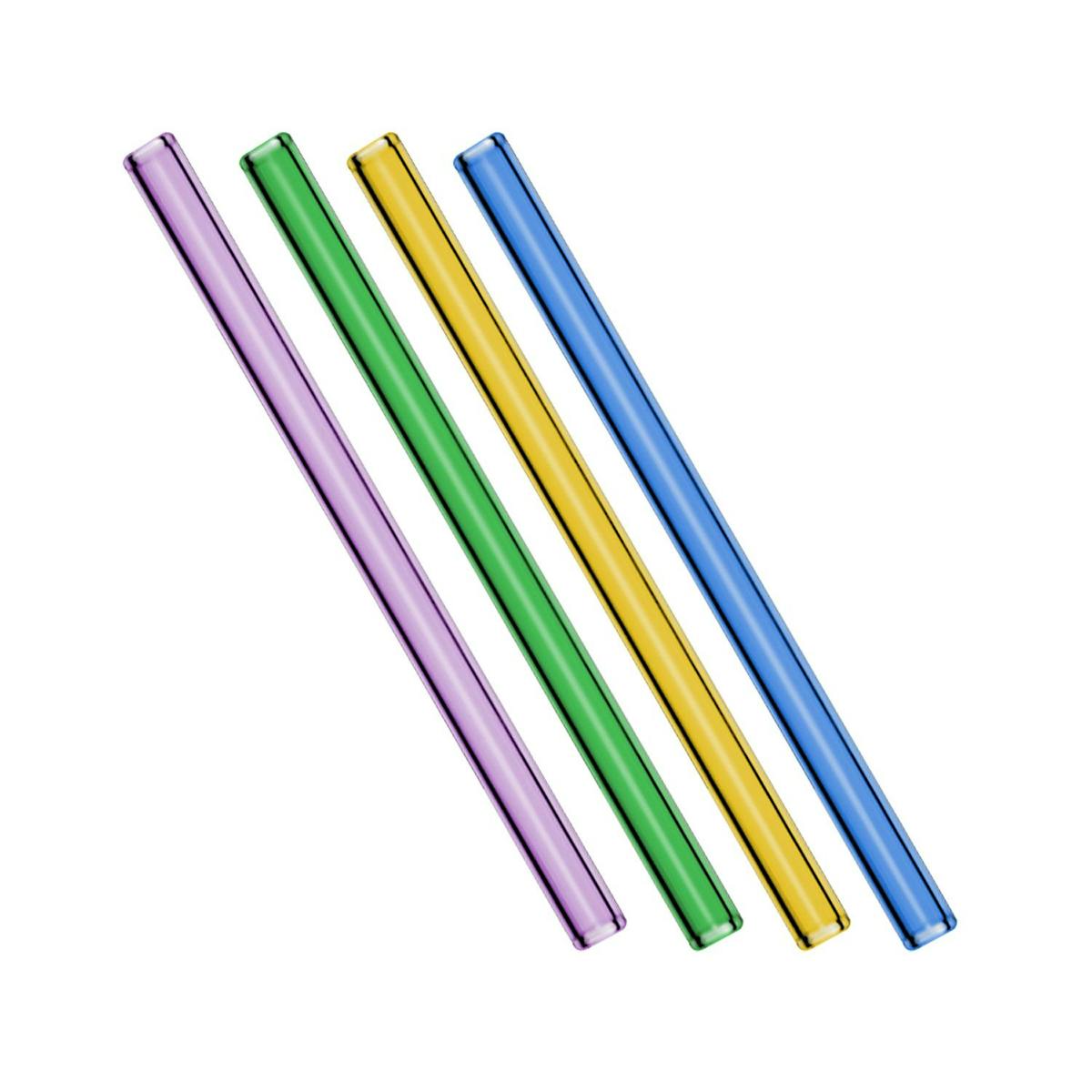 (48 Kusů) Skleněná brčka různých barev - 20 cm - rovná - vč. nylonového čisticího kartáčku
