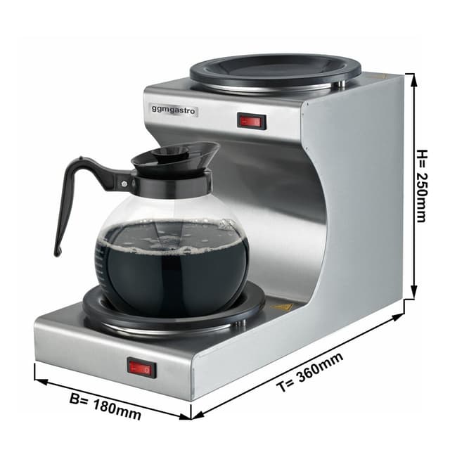 Warmhalteplatte - 160 Watt - für 2 Kaffee- oder Teekannen je  Ø 174 mm - inkl. 1 Glaskanne