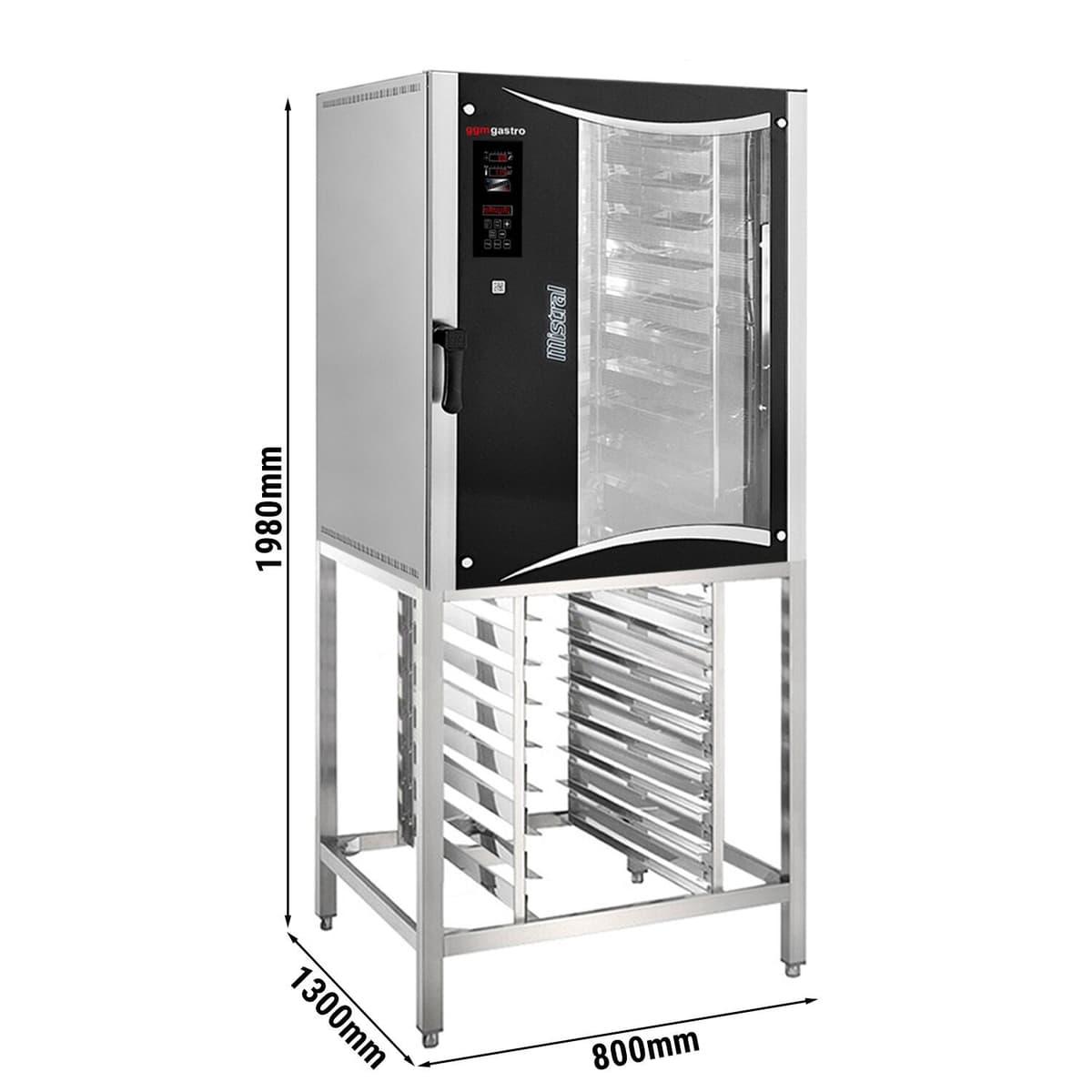 Commercial Bakery Electric Convection Oven - Digital - 10x EN 80x40 - incl. base frame, tray holder