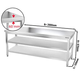 Edelstahl Arbeitstisch PREMIUM - 2000x700mm - mit Grundboden & Zwischenboden