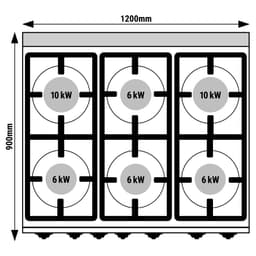 Plynový sporák - 6 hořáků - 44 kW - vč. plynové trouby - 7,8 kW