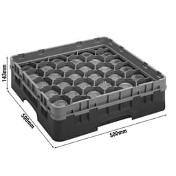 CAMBRO | CAMRACK® - Koš na sklo 1/1 s 1 nástavcem - 500x500mm - 30 přihrádek - černý