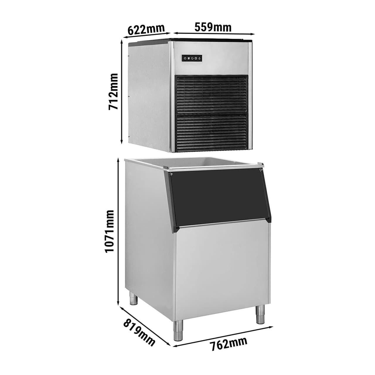 Stroj na ledové kostky/ ledové nugety - 335 kg/ 24h - vč. zásobníku na led 