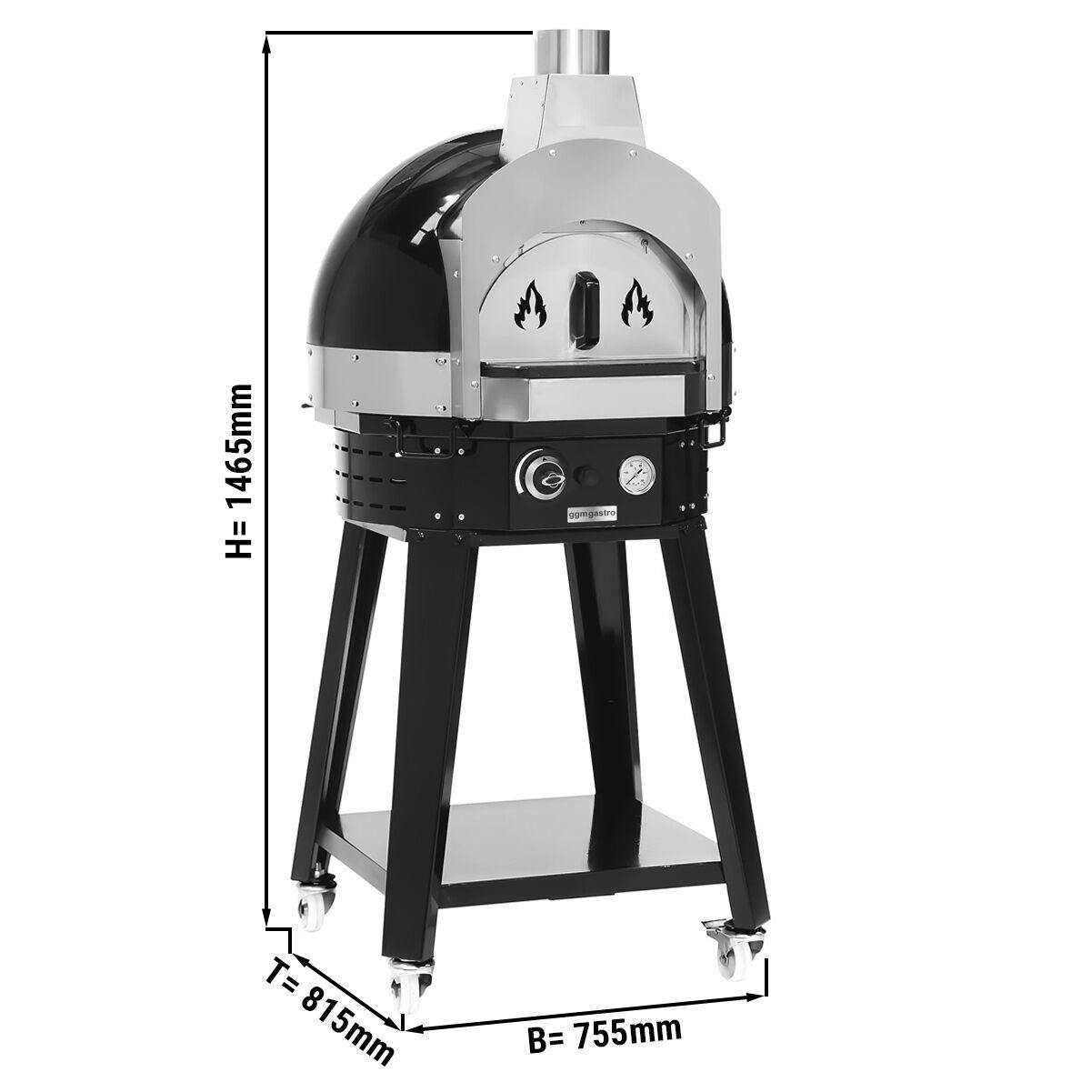 Gas pizza oven - Black - Height: 0.77m - Manual - incl. base frame