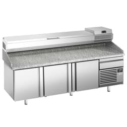 Pizza preparation table Premium PLUS- 2305x800mm - with 3 doors - incl. refrigerated display case - 11x GN 1/4