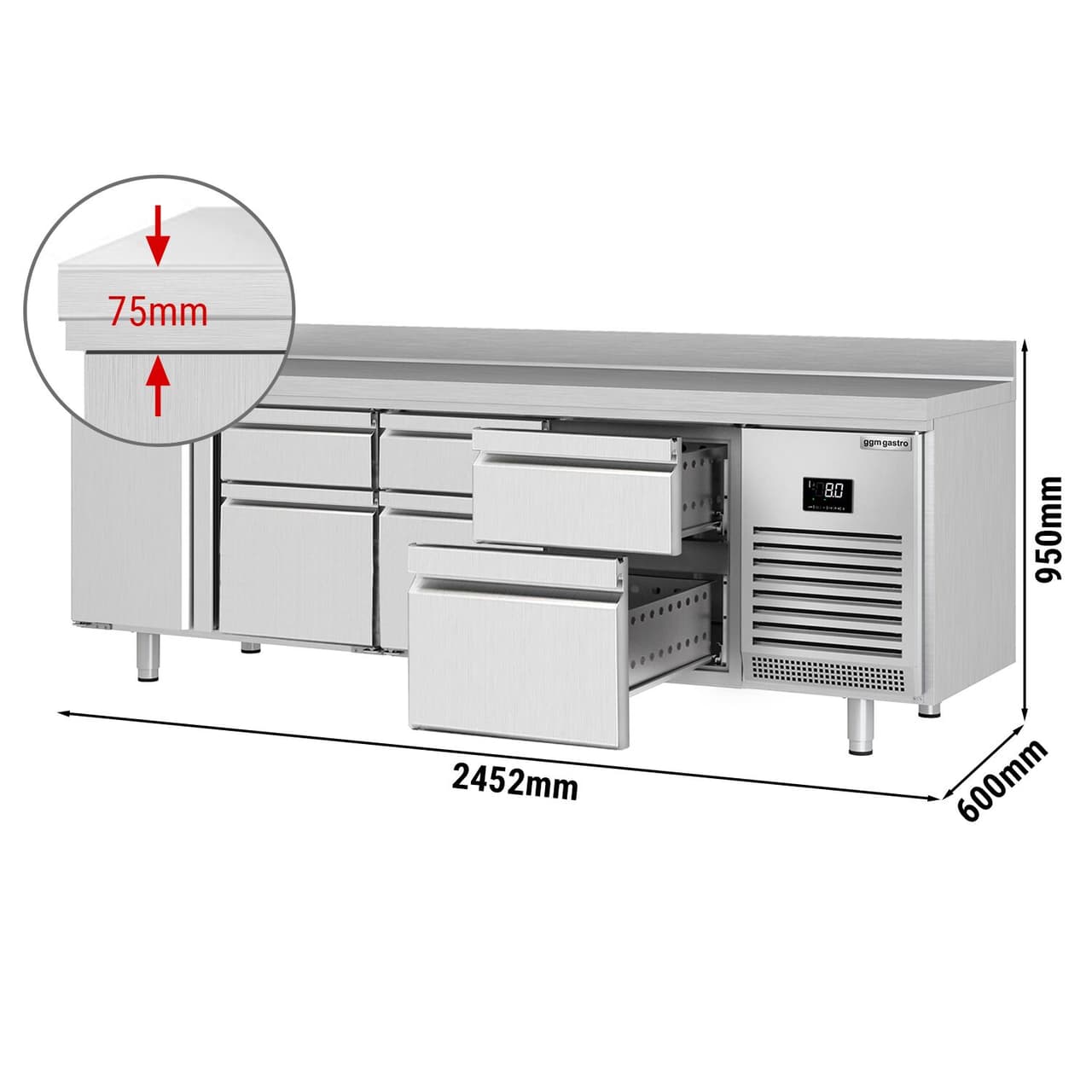 Chladící stůl - s 1 dveřmi & 6 šuplíky 2/3 & 1/3