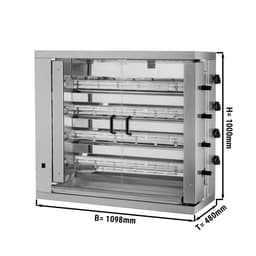 Plynový gril na kuřata ECO se 4 rožni pro 24 kuřat - 1098 x 480 x 1000 mm