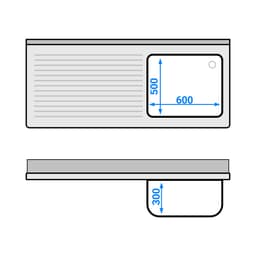 Dřezová skříňka PREMIUM z nerezové oceli - 1,6 m - 1 dřez vpravo - D 60 x Š 50 x H 30 cm