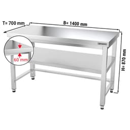 Edelstahl Arbeitstisch PREMIUM - 1400x700mm - mit Grundboden & Verstrebung