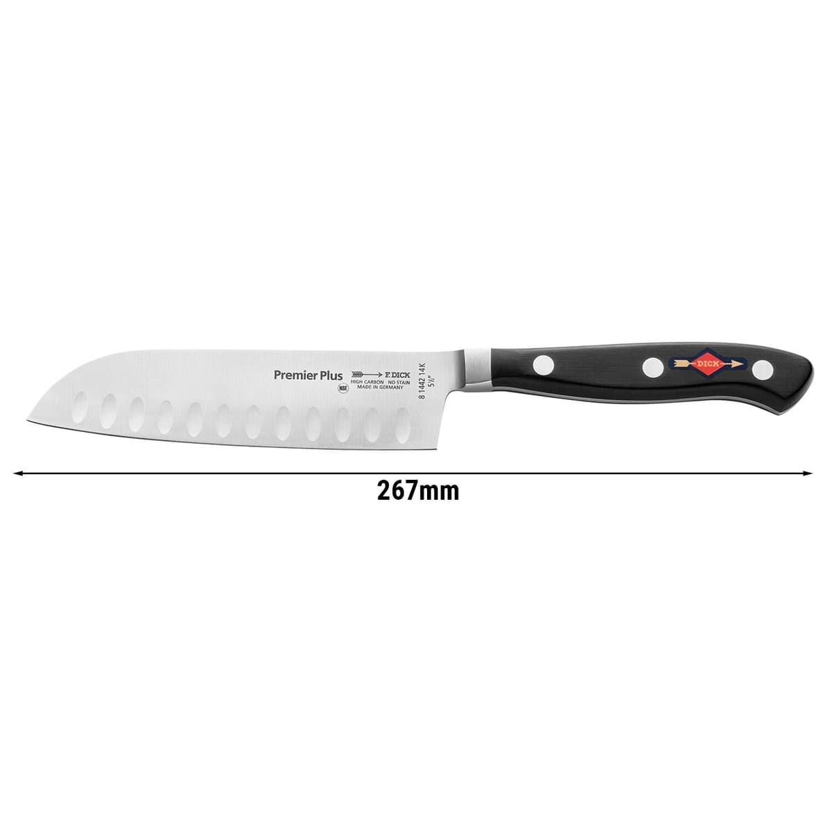 F. DICK | Premier Plus - Nůž Santoku - s vrýbrusem - čepel: 140 mm