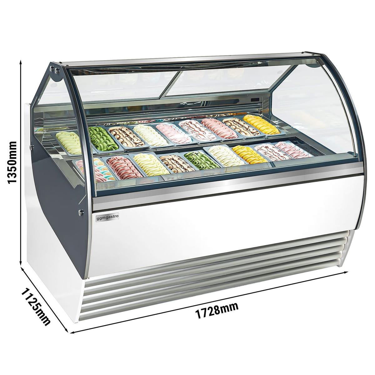 Ice cream counter NOLAN - 1730mm - air circulation - for 18x 5 liter containers - white