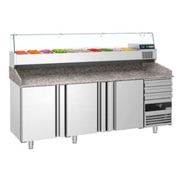 Chladicí stůl na pizzu PREMIUM - 2150x800mm - se 3 dveřmi & 3 zásuvkami - vč. chladicí vitríny - 10x GN 1/3